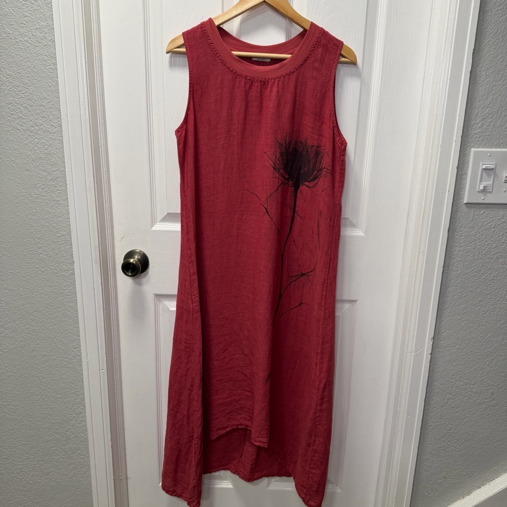 Laura Gotti Sleeveless Red Linen Maxi Dress Made in Italy Size Small, Summer
